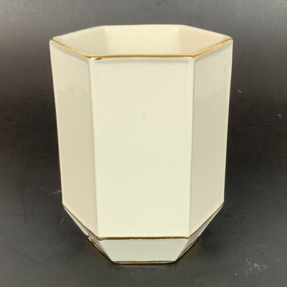 Kassatex St Honore White Gold Octagonal Ceramic Tumbler & Cotton Jar Set - Picture 3 of 13